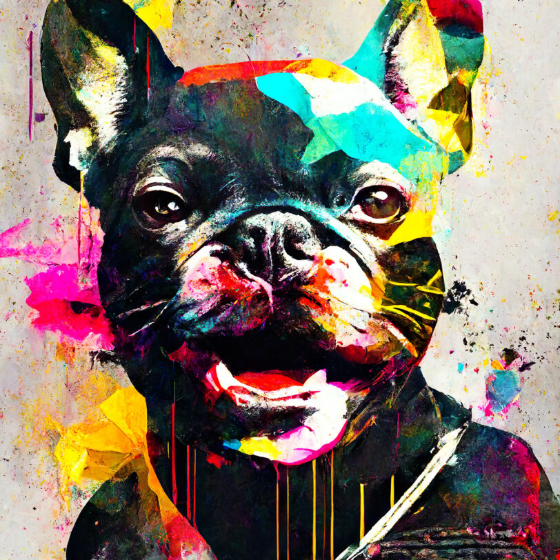 Digitaler Download Französische Bulldogge „Frenchie“ Farbenfroh Bunt, Deko Art