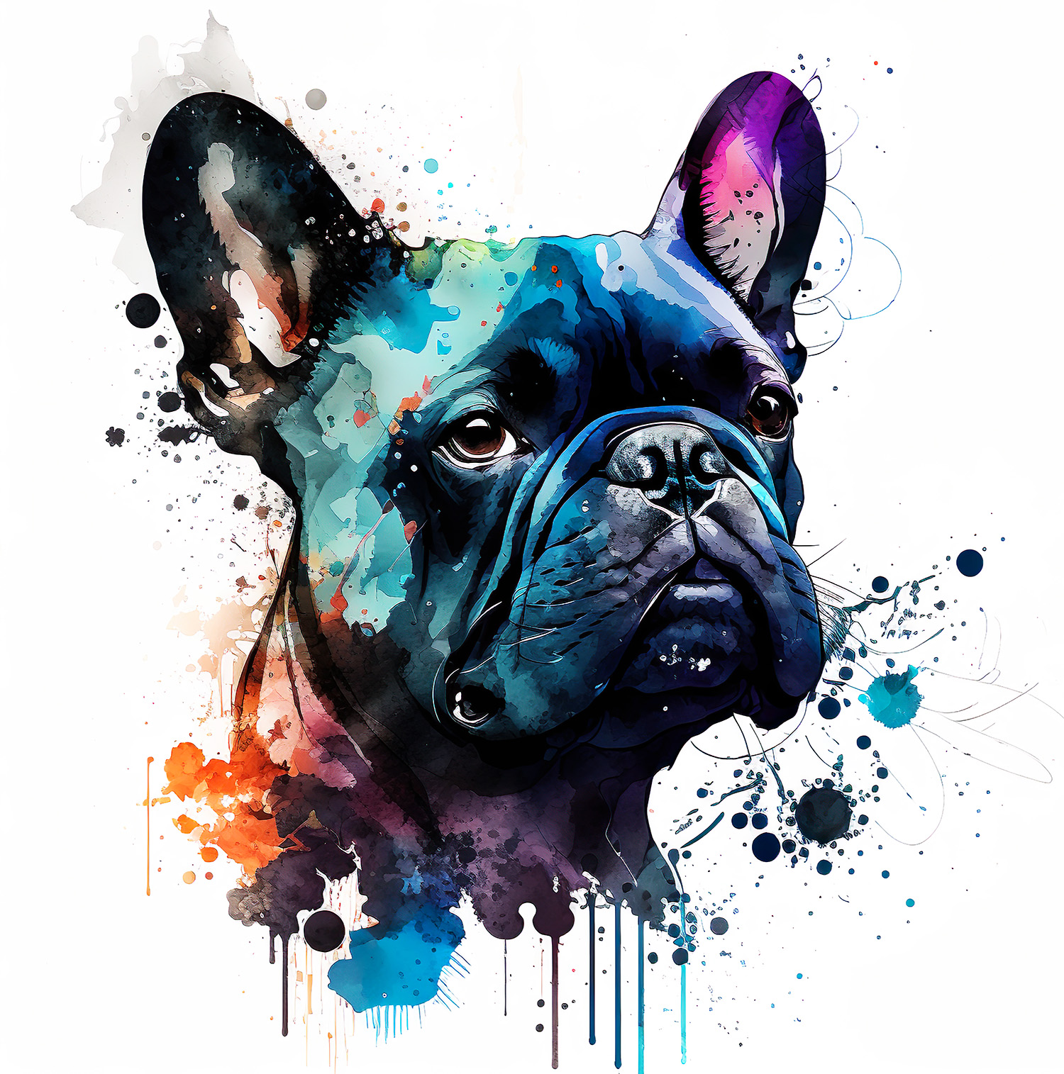 Digitaler Download Französische Bulldogge „Frenchie“ Farbenfroh Bunt, Deko Art