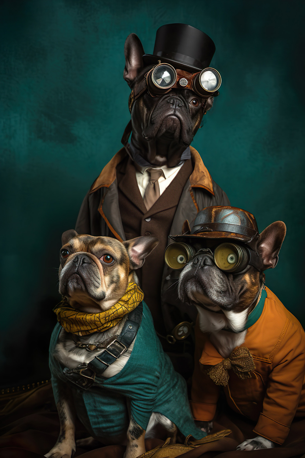 Digitaler Download Französische Bulldogge „Frenchie“ Familienportrait, Deko Art, Street Art, Steampunk Art