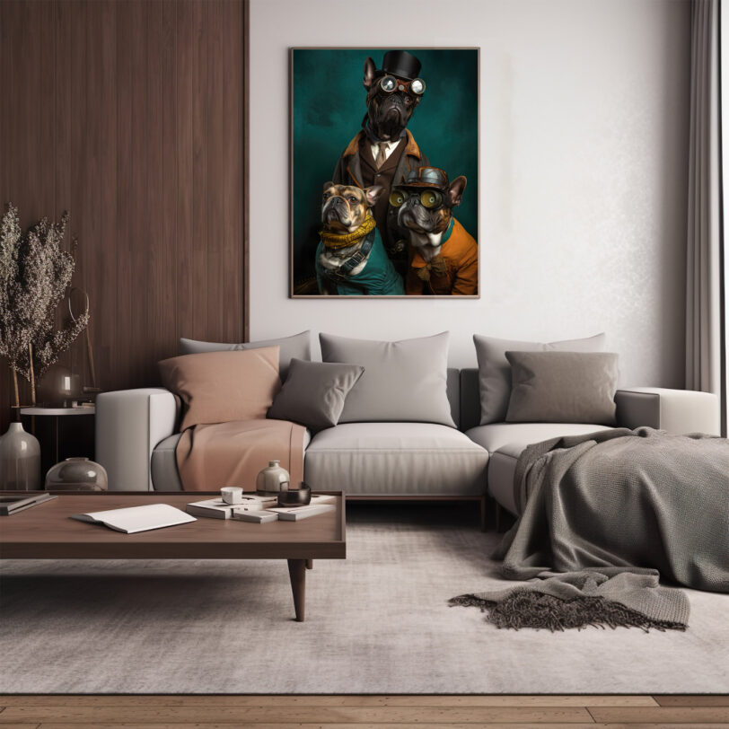 Digitaler Download Französische Bulldogge „Frenchie“ Familienportrait, Deko Art, Street Art, Steampunk Art