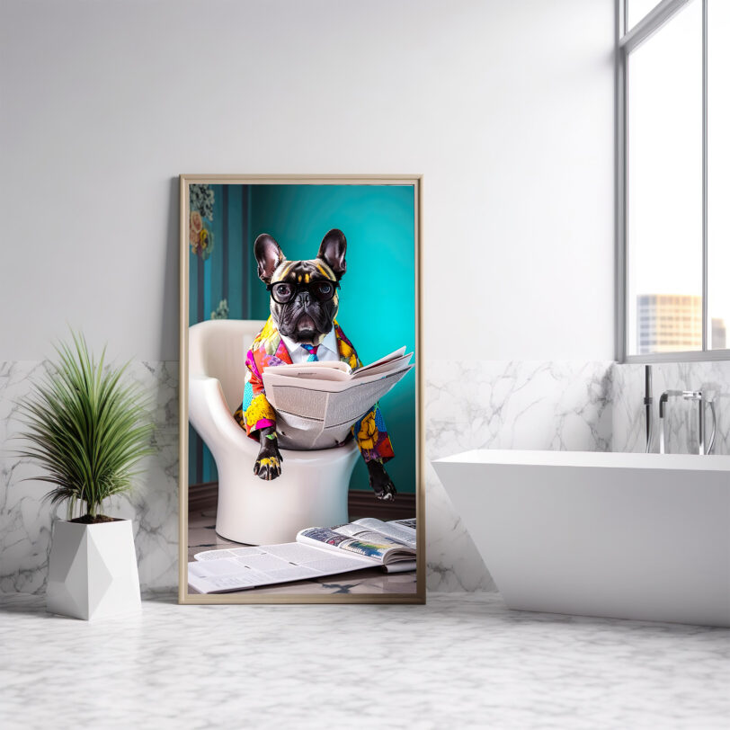 Digitaler Download Französische Bulldogge „Frenchie“ Badezimmer Deko Portrait 2, Deko Art