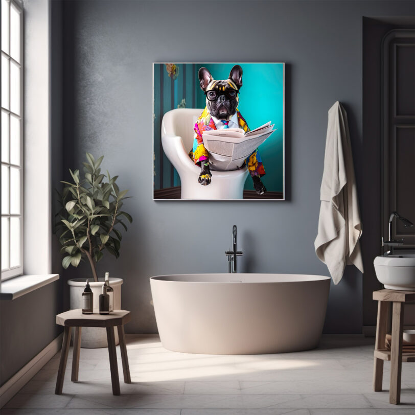 Digitaler Download Französische Bulldogge „Frenchie“ Badezimmer Deko Portrait 2, Deko Art