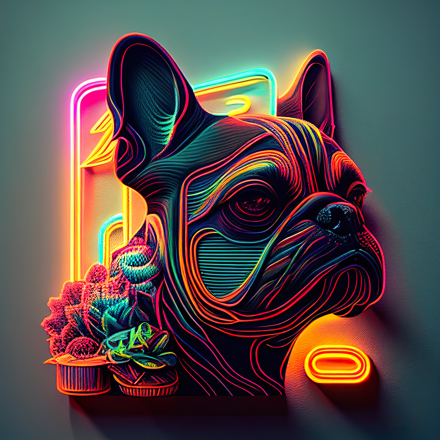 Digitaler Download Französische Bulldogge „Frenchie“ Modern Neon Art Design, Deko Design, Neon Art