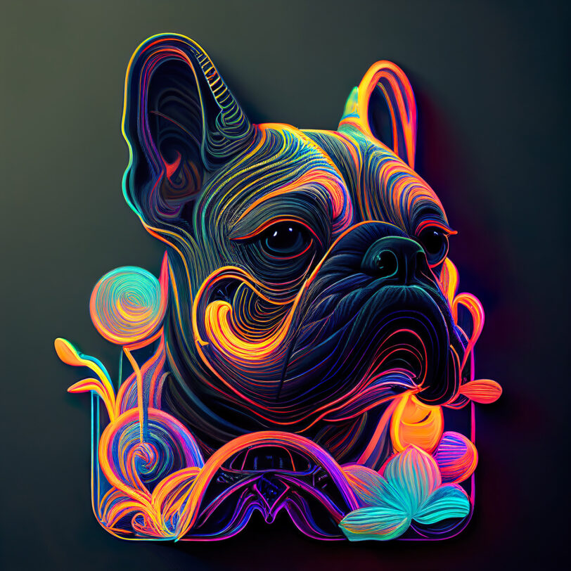 Digitaler Download Französische Bulldogge „Frenchie“ Modern Neon Art Design, Deko Design, Neon Art