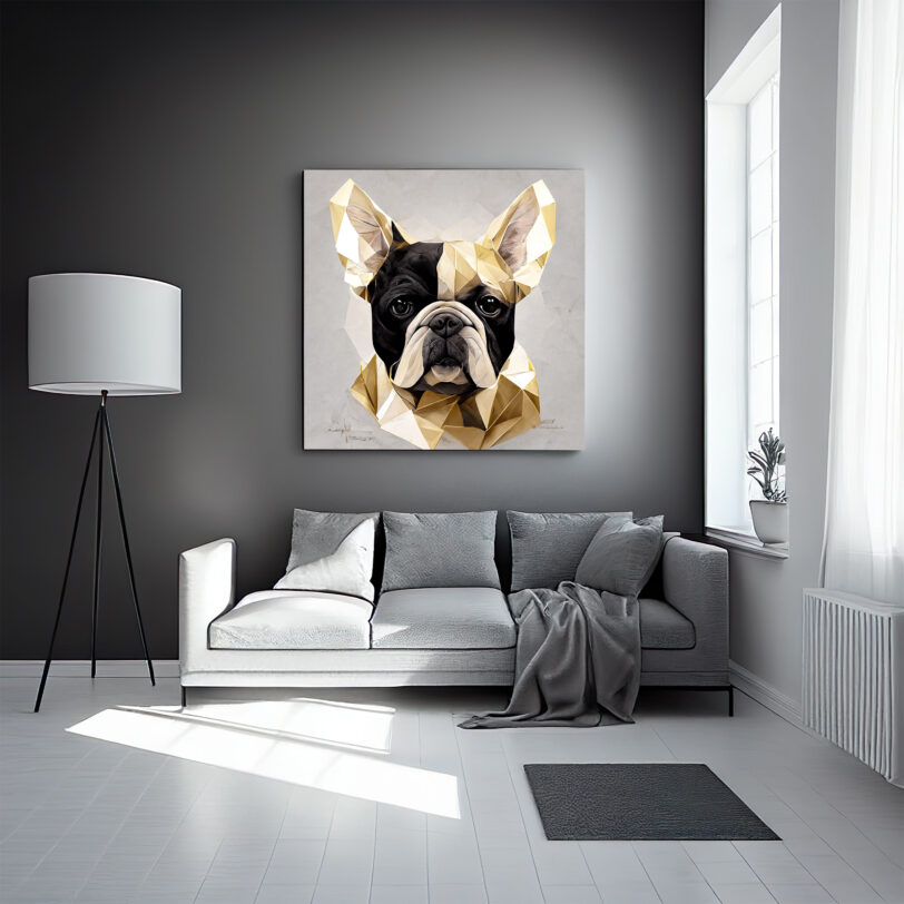 Digitaler Download Französische Bulldogge „Frenchie“ Gold-Schwarz-Weiss Poly Design, Deko Design, Deko Art