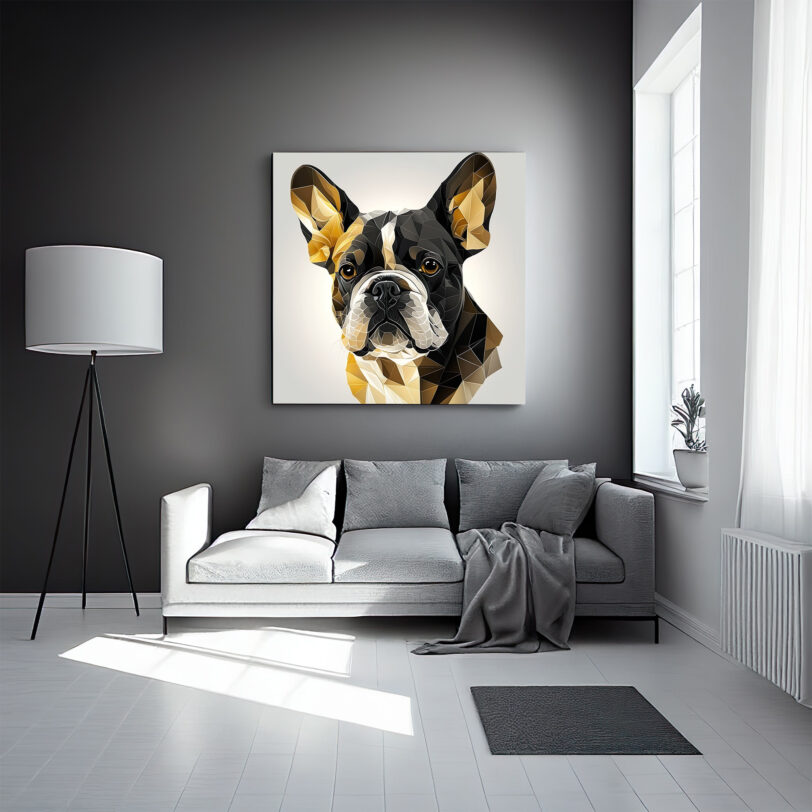 Digitaler Download Französische Bulldogge „Frenchie“ Gold-Schwarz-Weiss Poly Design, Deko Design, Deko Art