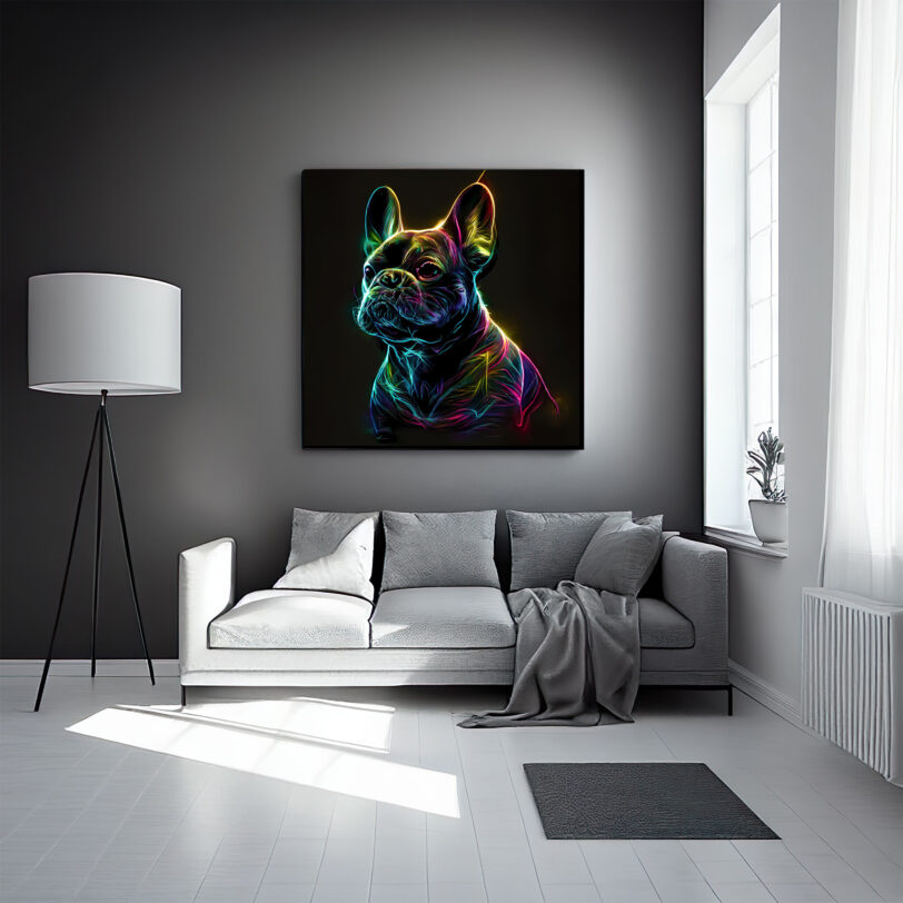 Digitaler Download Französische Bulldogge „Frenchie“ Modern Neon Art Design, Deko Design, Neon Art