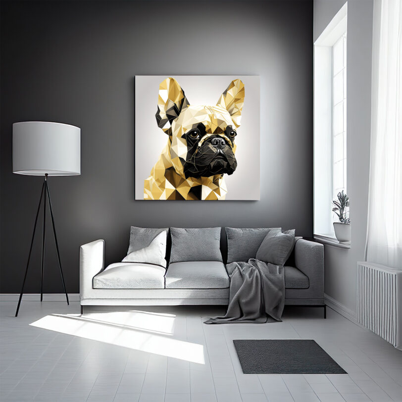 Digitaler Download Französische Bulldogge "Frenchie" Gold-Schwarz-Weiss Poly Design, Deko Design, Deko Art