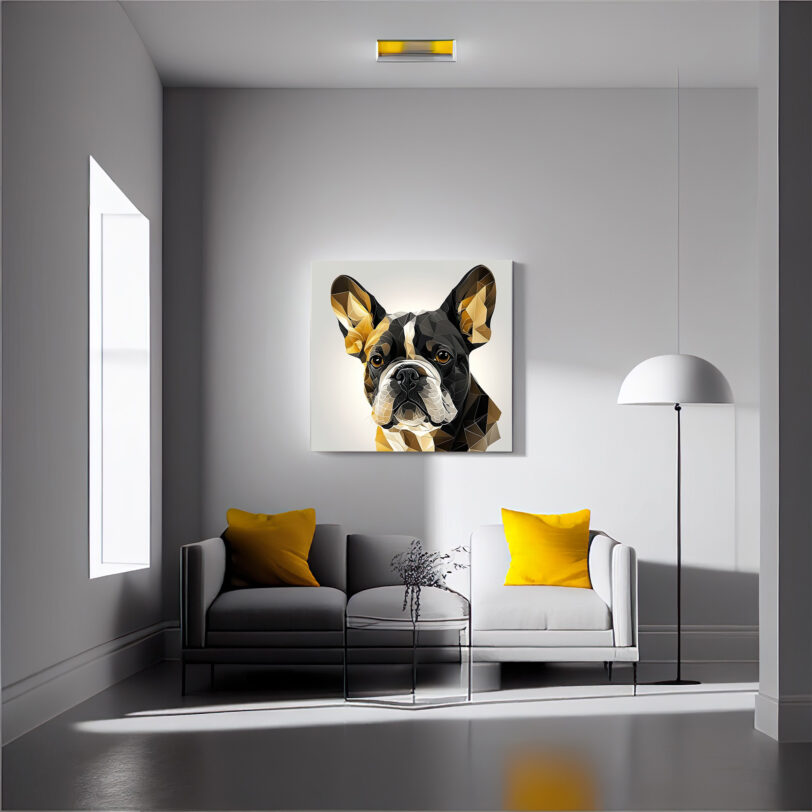 Digitaler Download Französische Bulldogge „Frenchie“ Gold-Schwarz-Weiss Poly Design, Deko Design, Deko Art