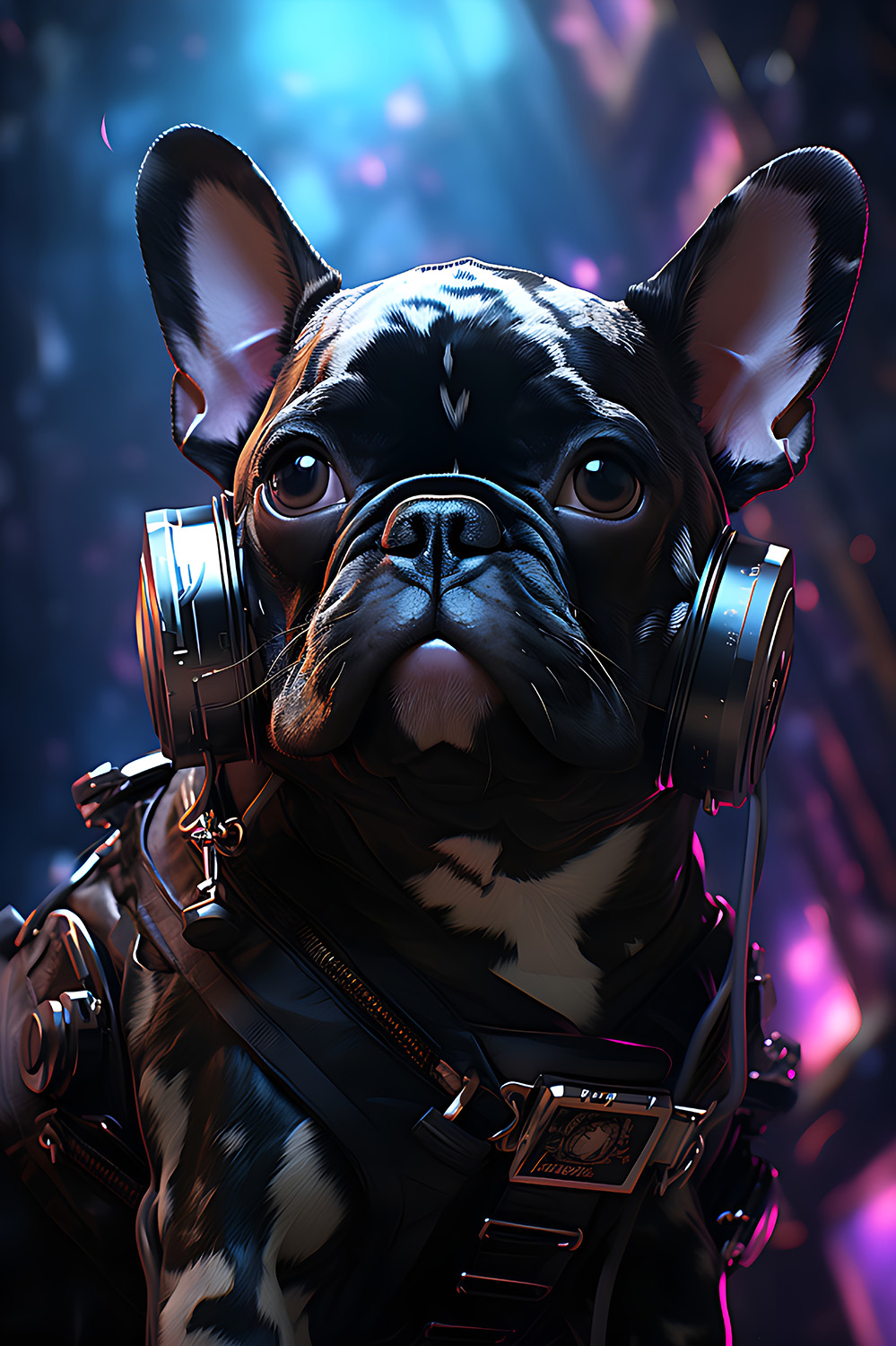 Französische Bulldogge im Cyberpunk Design