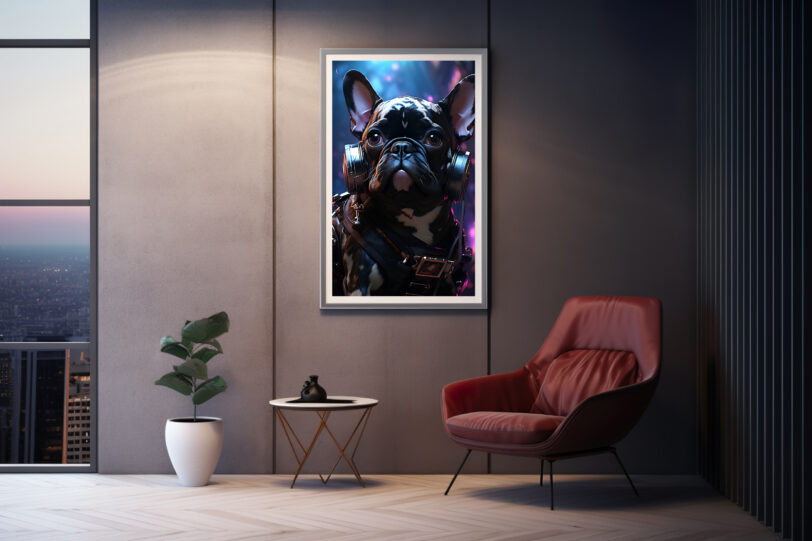 Französische Bulldogge im Cyberpunk Design