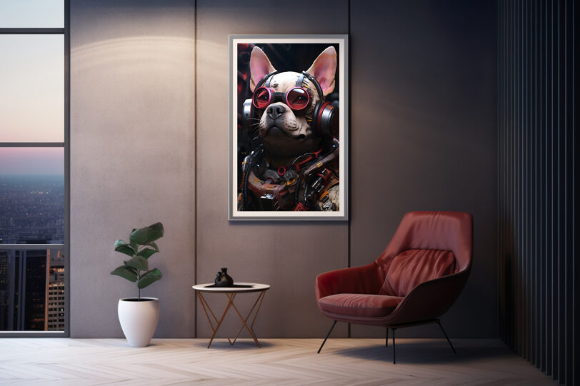 Französische Bulldogge im Cyberpunk Design