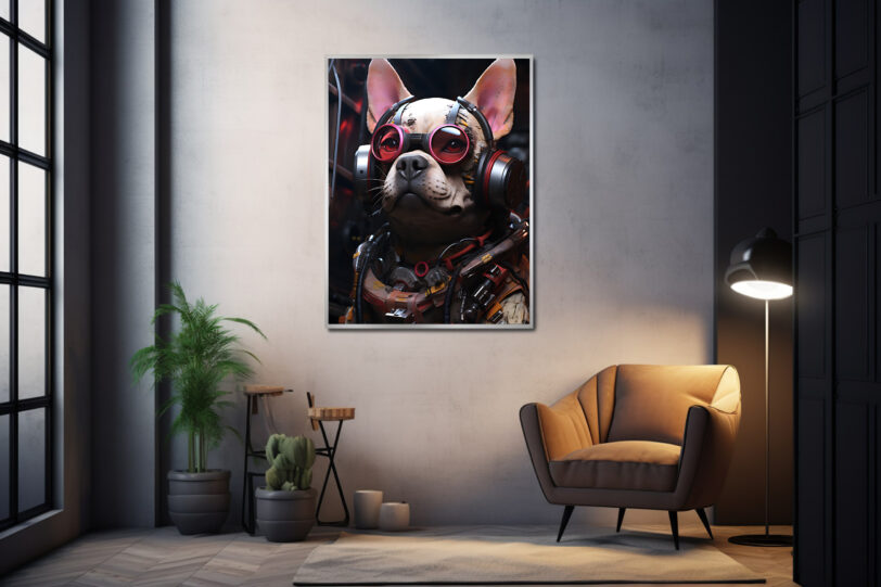 Französische Bulldogge im Cyberpunk Design