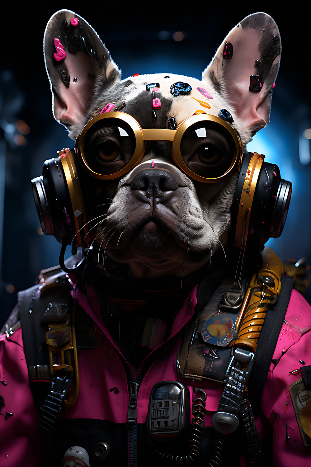 Französische Bulldogge im Cyberpunk Design