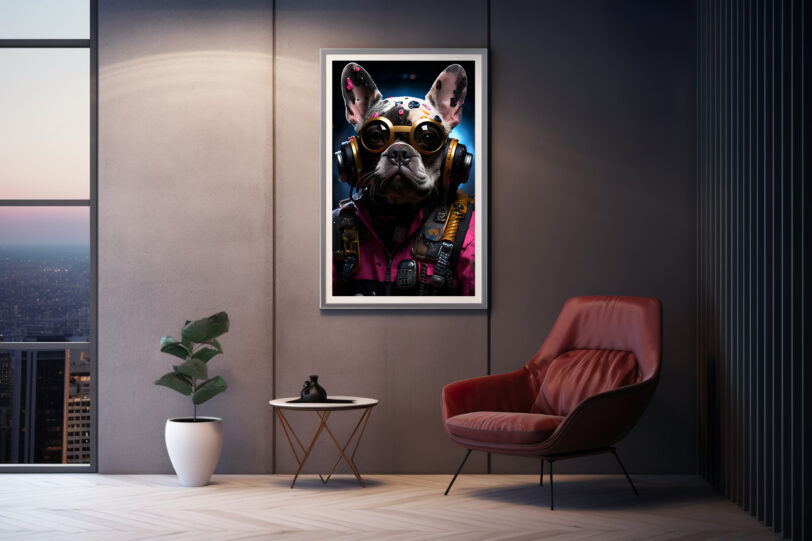 Französische Bulldogge im Cyberpunk Design