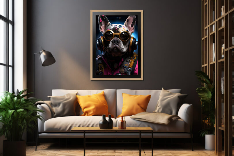 Französische Bulldogge im Cyberpunk Design