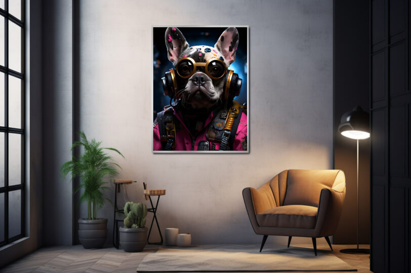 Französische Bulldogge im Cyberpunk Design