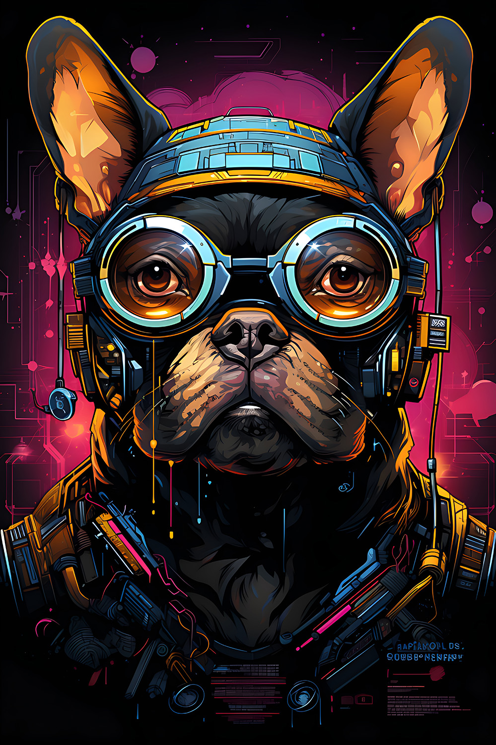 Französische Bulldogge im Cyberpunk Design