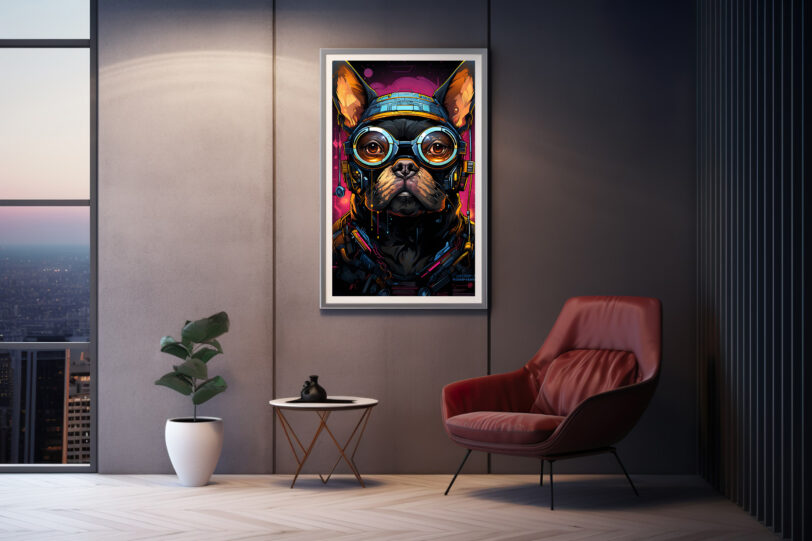 Französische Bulldogge im Cyberpunk Design