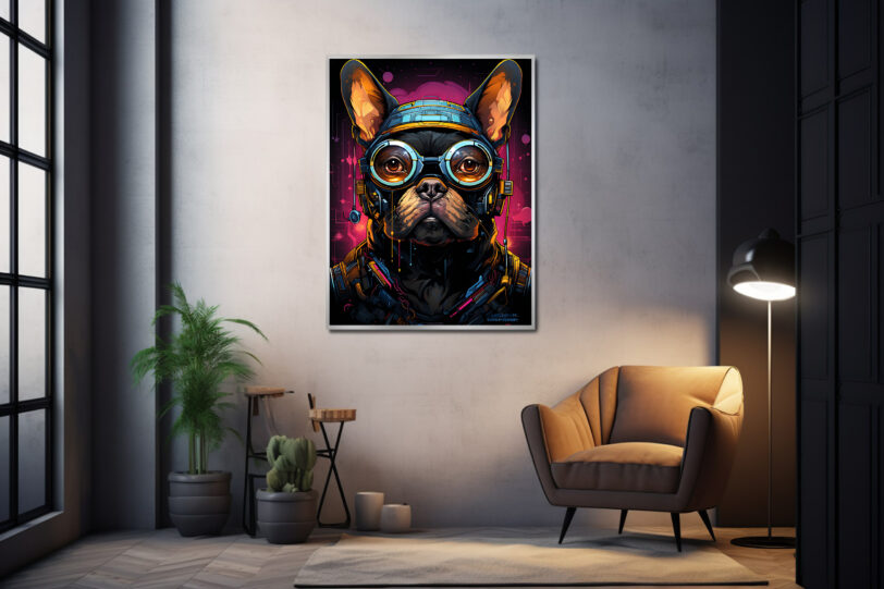 Französische Bulldogge im Cyberpunk Design