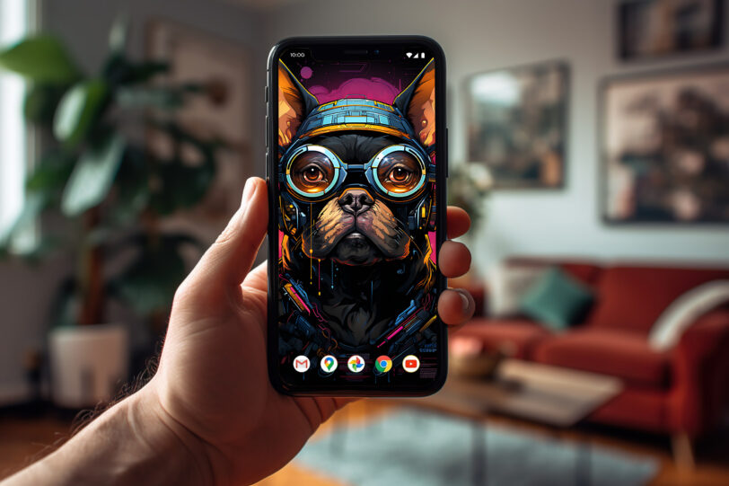 Französische Bulldogge im Cyberpunk Design