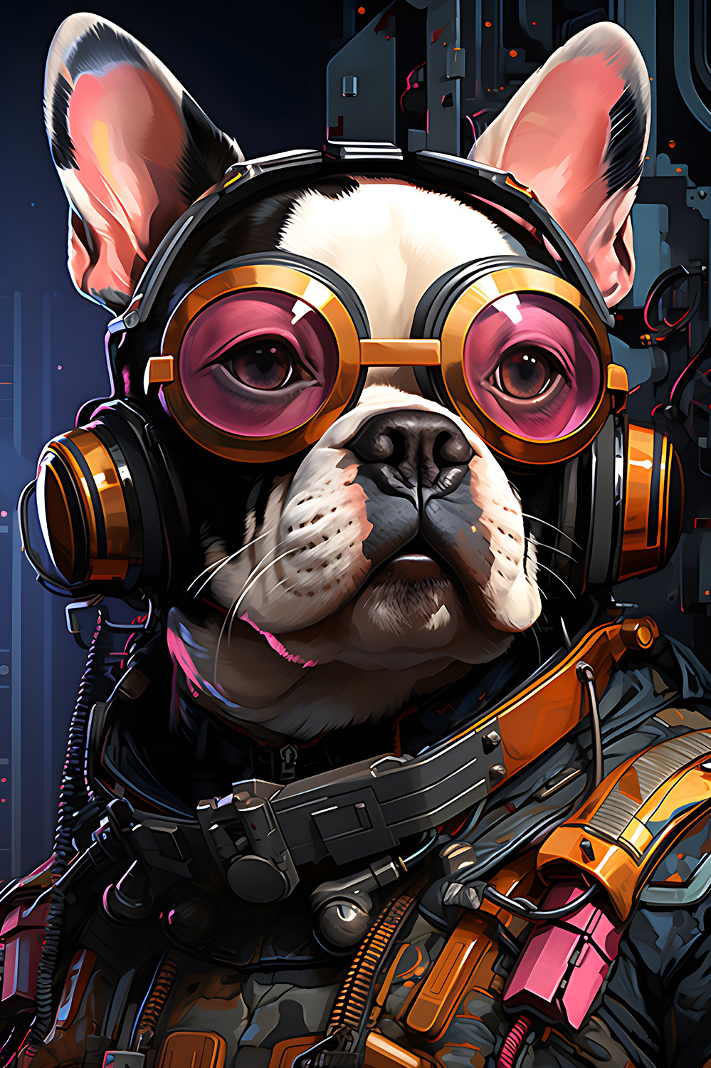 Französische Bulldogge im Cyberpunk Design