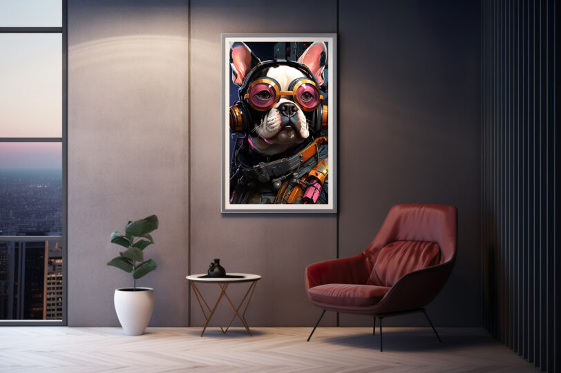 Französische Bulldogge im Cyberpunk Design