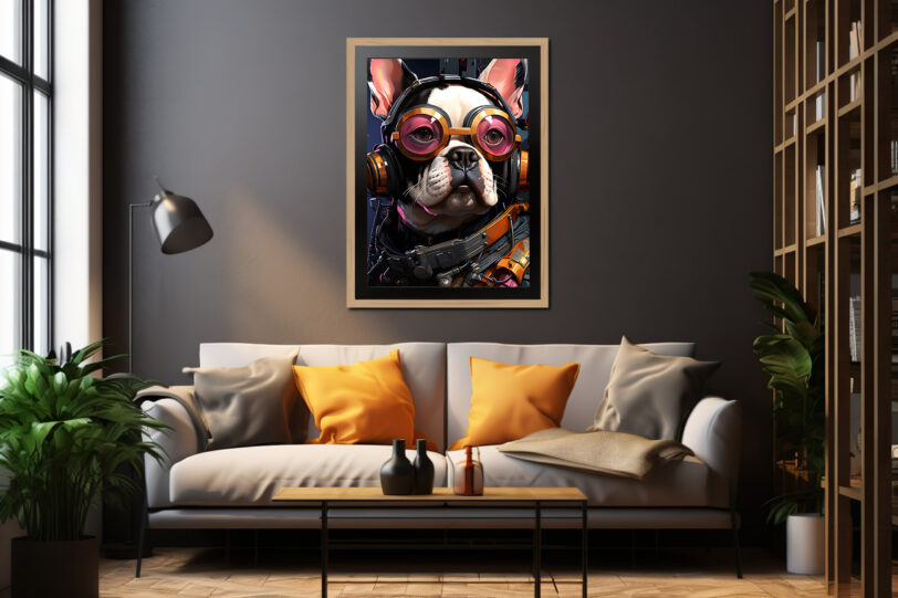 Französische Bulldogge im Cyberpunk Design