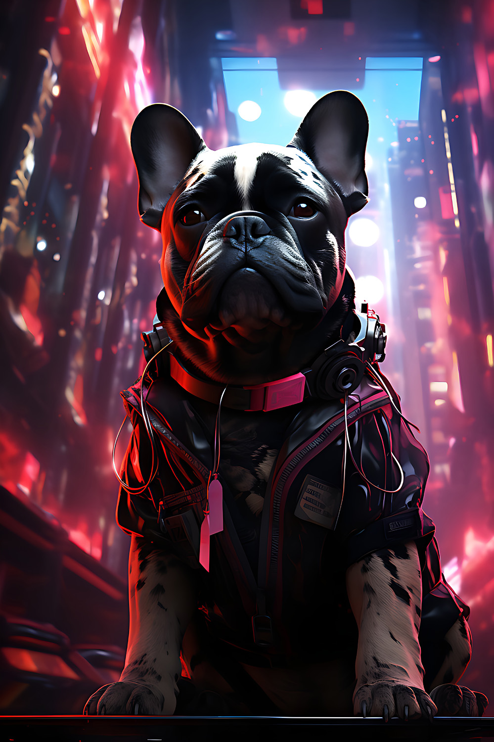 Französische Bulldogge im Cyberpunk Design