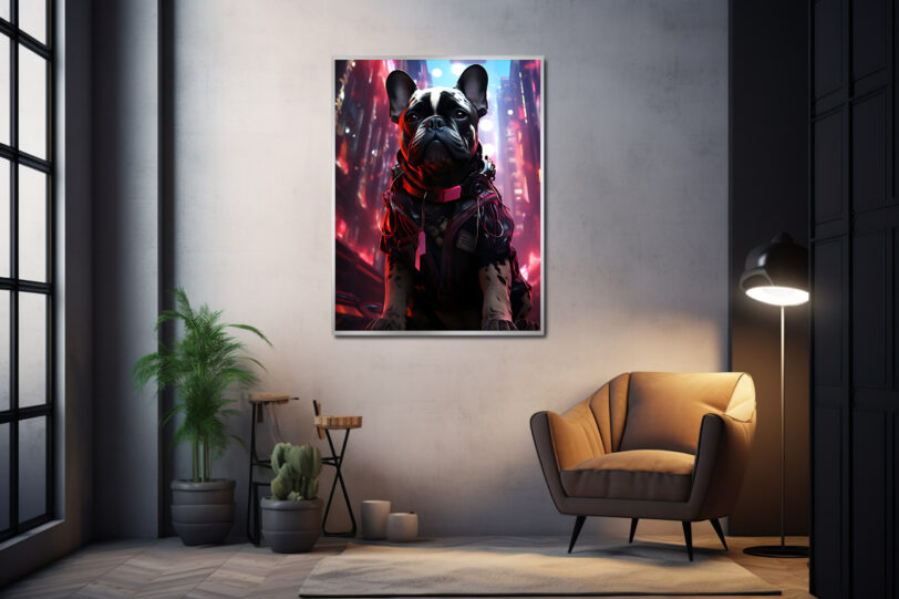 Französische Bulldogge im Cyberpunk Design