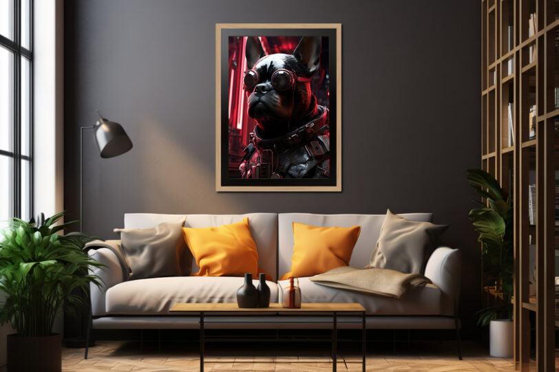 Französische Bulldogge im Cyberpunk Design