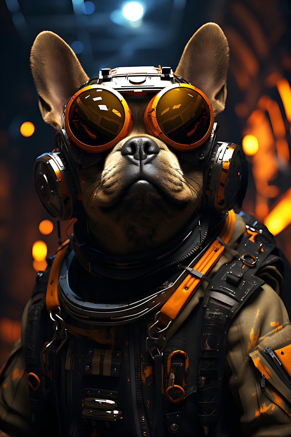 Französische Bulldogge im Cyberpunk Design