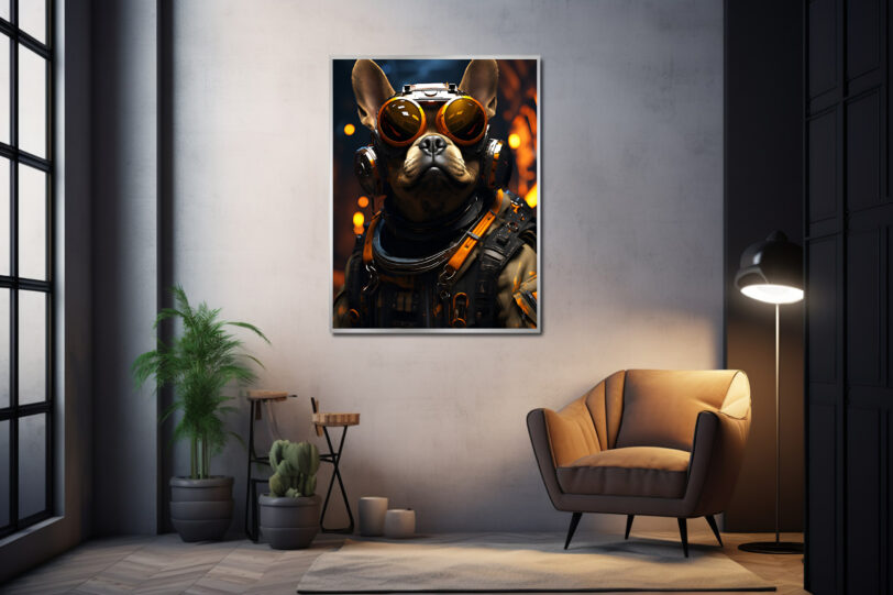 Französische Bulldogge im Cyberpunk Design