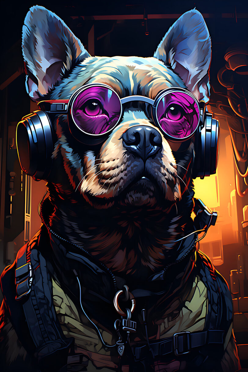 Französische Bulldogge im Cyberpunk Design