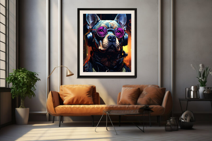 Französische Bulldogge im Cyberpunk Design