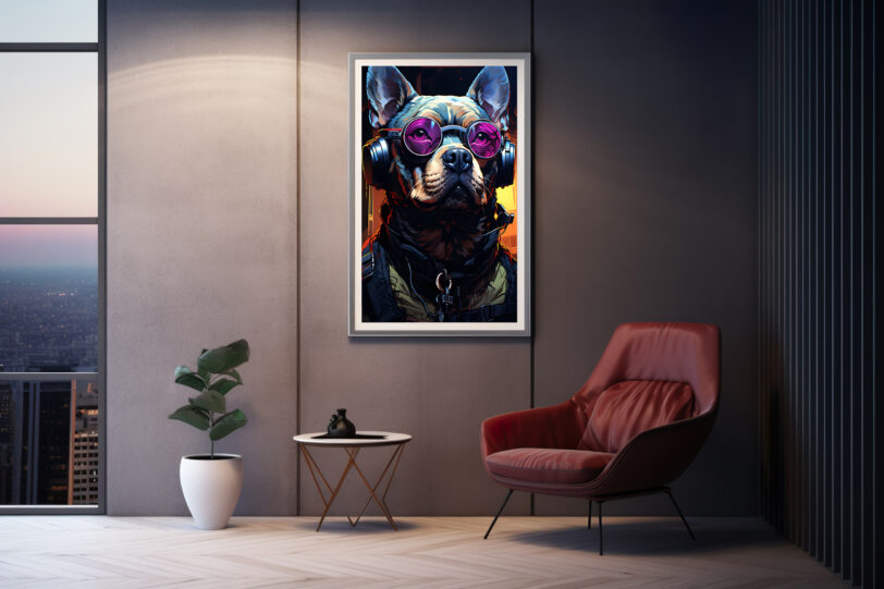 Französische Bulldogge im Cyberpunk Design