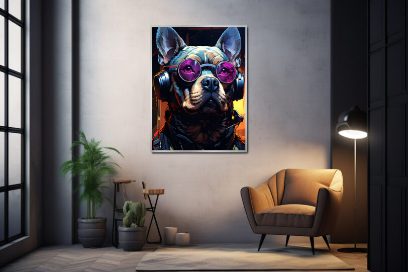 Französische Bulldogge im Cyberpunk Design