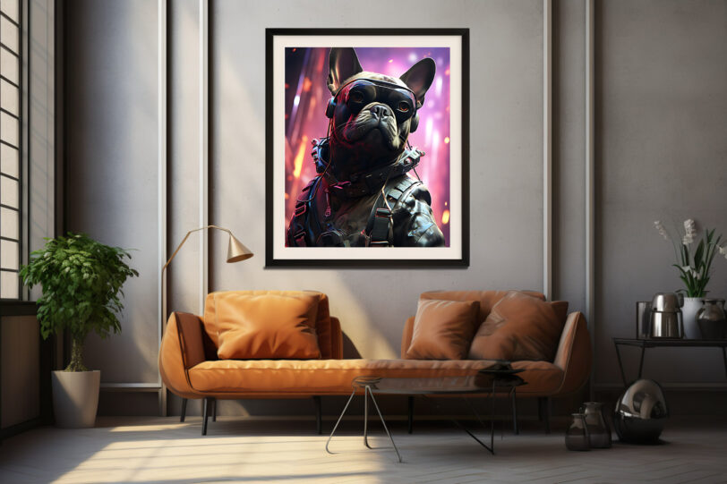 Französische Bulldogge im Cyberpunk Design