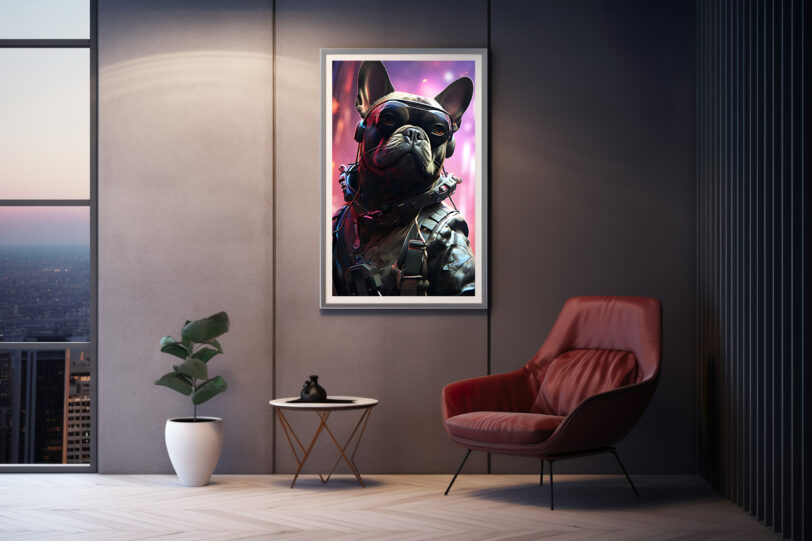 Französische Bulldogge im Cyberpunk Design