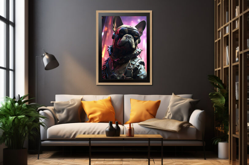 Französische Bulldogge im Cyberpunk Design